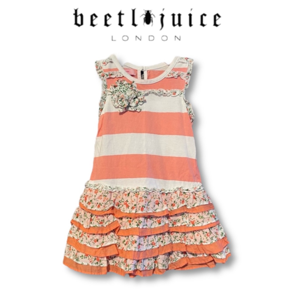 Beetlejuice London Striped Coral and White Floral Dress